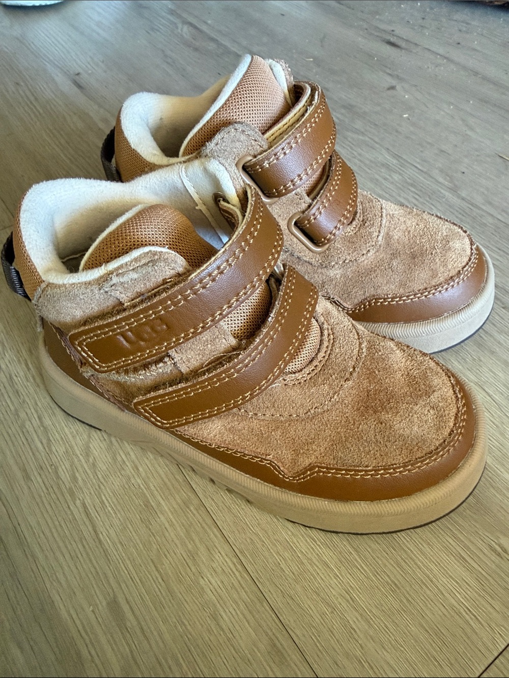 Ugg Kids Tan Suede & Leather Strap Sneakers